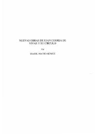 Nuevas obras de Juan Correa de Vivar y su círculo / Isabel Mateo Gómez | Biblioteca Virtual Miguel de Cervantes