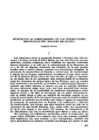 Aportación al conocimiento de las traducciones medievales del francés en España / Carlos Alvar | Biblioteca Virtual Miguel de Cervantes