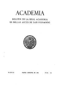 Academia : Boletín de la Real Academia de Bellas Artes de San Fernando. Primer semestre de 1982. Número 54. Preliminares e índice | Biblioteca Virtual Miguel de Cervantes