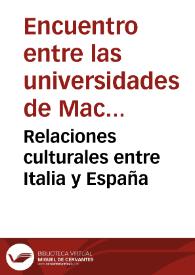 Relaciones culturales entre Italia y España / III Encuentro entre las universidades de Macerata y Alicante (marzo, 1994) ; Enrique Giménez, Juan A. Ríos, Enrique Rubio (eds.) | Biblioteca Virtual Miguel de Cervantes