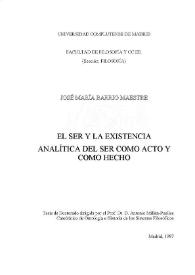 El ser y la existencia analítica del ser como acto y como hecho / José M.ª Barrio Mestre | Biblioteca Virtual Miguel de Cervantes