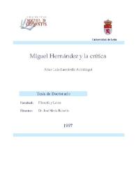 Miguel Hernández y la crítica / Aitor Luis Larrabide Achútegui | Biblioteca Virtual Miguel de Cervantes