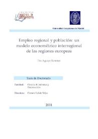 Empleo regional y población : un modelo econométrico interregional de las regiones europeas / Eva Aguayo Lorenzo | Biblioteca Virtual Miguel de Cervantes