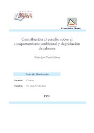 Contribución al estudio sobre el comportamiento ambiental y degradación de jabones / Pedro José Varó Galvañ | Biblioteca Virtual Miguel de Cervantes