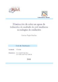 Eliminación de color en aguas de industrias de acabado de piel mediante tecnologías de oxidación / Cristina Yagüe Sánchez | Biblioteca Virtual Miguel de Cervantes