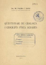 Qüestionari de geología i geografía física agraries / M. Faura i Sans | Biblioteca Virtual Miguel de Cervantes