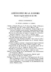 Adquisiciones de la Academia durante el segundo semestre del año 1906 | Biblioteca Virtual Miguel de Cervantes