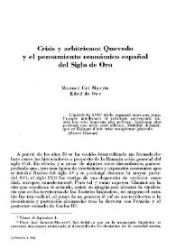 Crisis y arbitrismos: Quevedo y el pensamiento económico español del Siglo de Oro / Manuel Urí Martín | Biblioteca Virtual Miguel de Cervantes