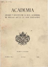 Academia : Boletín de la Real Academia de Bellas Artes de San Fernando. Número 1 (primer semestre 1951). Preliminares e índice | Biblioteca Virtual Miguel de Cervantes