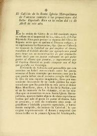 El Cabildo de la Santa Iglesia Metropolitana de Valencia contesta a las proposiciones del Señor Diputado Rico en la sesión del 11 de abril de este año | Biblioteca Virtual Miguel de Cervantes