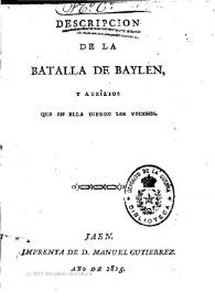 Descripción de la batalla de Baylen y auxilios que en ella dieron los vecinos | Biblioteca Virtual Miguel de Cervantes