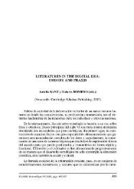 Literatures in the Digital Era : Theory and Praxis. Amelia Sanz y Dolores Romero (eds.). Newcasatle: Cambridge Scholars Publishing, 2007 / Amelia Sanz y Dolores Romero (eds.) | Biblioteca Virtual Miguel de Cervantes