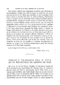 Obras y trabajos del P. Fita en su biblioteca de Arenys de Mar / J.P.de G. y G.; Ramón Doy | Biblioteca Virtual Miguel de Cervantes