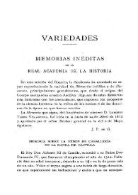 Memoria sobre la Orden de Caballería de la Banda de Castilla (Continuará) / J. P. de G. | Biblioteca Virtual Miguel de Cervantes