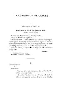 Franquicia postal [Real Decreto de 28 de mayo de 1918] | Biblioteca Virtual Miguel de Cervantes