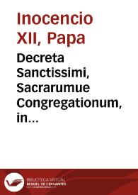 Decreta Sanctissimi, Sacrarumue Congregationum, in causis infrascriptis Societ. Iesu... | Biblioteca Virtual Miguel de Cervantes