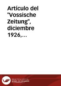 Artículo del "Vossische Zeitung", diciembre 1926, sobre el estreno de un nuevo concierto de Falla en Barcelona (?) y traducción del mismo. | Biblioteca Virtual Miguel de Cervantes