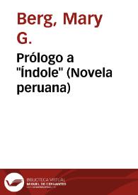 Prólogo a "Índole" (Novela peruana) / edición de Mary G. Berg | Biblioteca Virtual Miguel de Cervantes