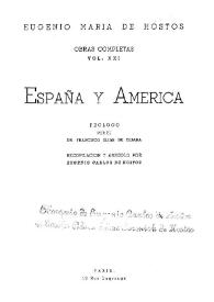 España y América / Eugenio María de Hostos; prólogo por el Dr. Francisco Elías de Tejada; recopilación y arreglo por Eugenio Carlos de Hostos | Biblioteca Virtual Miguel de Cervantes
