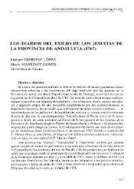 Los diarios del exilio de los jesuitas de la provincia de Andalucía (1767) / Enrique Giménez López y Mario Martínez Gomis | Biblioteca Virtual Miguel de Cervantes
