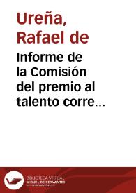 Informe de la Comisión del premio al talento correspondiente al año 1922 / R. de Ureña, Julián Ribera, Vicente Lampérez | Biblioteca Virtual Miguel de Cervantes