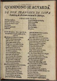 Quando no se aguarda / de Don Francisco de Leiva Ramirez de Arellano | Biblioteca Virtual Miguel de Cervantes