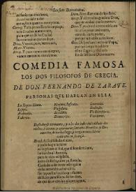 Los dos filosofos de Grecia [1663] / de don Fernando de Zarate | Biblioteca Virtual Miguel de Cervantes