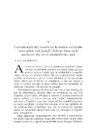 Comunicación del académico honorario excelentísimo señor don Juan C. Cebrián leída en la sesión del día 10 de diciembre de 1926 | Biblioteca Virtual Miguel de Cervantes