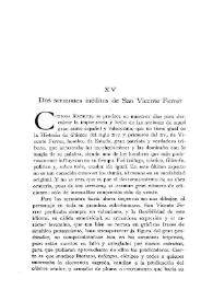 Dos sermones inéditos de San Vicente Ferrer / José Sanchís Sivera | Biblioteca Virtual Miguel de Cervantes
