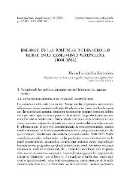 Balance de las políticas de desarrollo rural en la Comunidad Valenciana (1991-2006) / María Hernández Hernández | Biblioteca Virtual Miguel de Cervantes