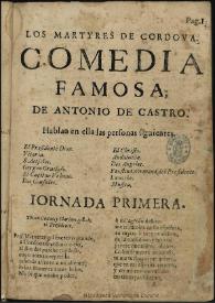 Los martyres de Cordoua / de Antonio de Castro | Biblioteca Virtual Miguel de Cervantes