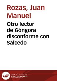 Otro lector de Góngora disconforme con Salcedo / Juan Manuel Rozas | Biblioteca Virtual Miguel de Cervantes
