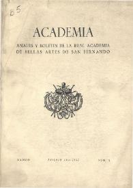 Academia : Boletín de la Real Academia de Bellas Artes de San Fernando. Trienio de 1955-1957. Número 5. Preliminares e índice | Biblioteca Virtual Miguel de Cervantes