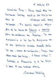 Carta de Miguel Delibes a Francisco Rabal. 6 de octubre de 1987 | Biblioteca Virtual Miguel de Cervantes