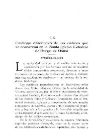 Catálogo descriptivo de los códices que se conservan en la Santa Iglesia Catedral de Burgo de Osma / Timoteo Rojo Orcajo | Biblioteca Virtual Miguel de Cervantes