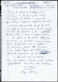 Copla de Francisco Rabal dedicada a Miguel Delibes. 22 de mayo de 1992 | Biblioteca Virtual Miguel de Cervantes