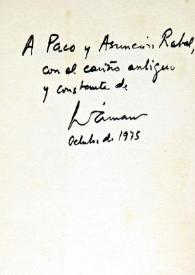 Dedicatoria de Dámaso Alonso en un ejemplar de su libro "Poemas escogidos" / Dámaso Alonso | Biblioteca Virtual Miguel de Cervantes