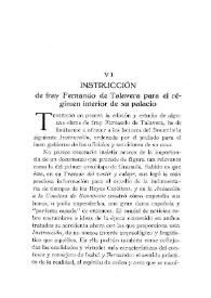 Instrucción de fray Fernando de Talavera para el régimen interior de su palacio / J. Domínguez Bordona | Biblioteca Virtual Miguel de Cervantes