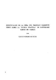 Presentación de la obra del profesor Clemente Terni sobre la "Música práctica" de Bartolomé Ramos de Pareja / por Carlos Romero de Lecea | Biblioteca Virtual Miguel de Cervantes