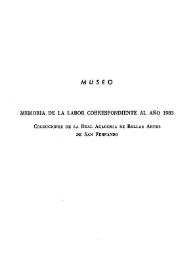 Museo: Memoria de labor correspondiente al año 1983 (Colecciones de la Real Academia de Bellas Artes de San Fernando) | Biblioteca Virtual Miguel de Cervantes