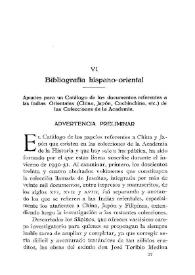 Bibliografía hispano-oriental : Apuntes para un catálogo de los documentos referentes a las Indias Orientales (China, Japón, Cochinchina, etc.) de las Colecciones de la Academia / Antonio R. Rodríguez Moñino | Biblioteca Virtual Miguel de Cervantes