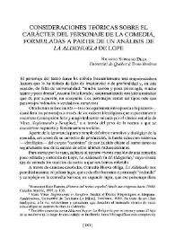 Consideraciones teóricas sobre el carácter del personaje de la comedia, formuladas a partir de un análisis de "La Aldehuela" de Lope | Biblioteca Virtual Miguel de Cervantes