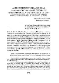Antecedentes inmediatos de la "Aprobación" del Padre Guerra: el "Discurso de la vida y escritos de don Agustín de Salazar", de Vera Tassis / Thomas Austín O'Connor | Biblioteca Virtual Miguel de Cervantes