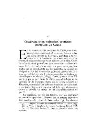 Observaciones sobre las primeras monedas de Cádiz / César Pemán | Biblioteca Virtual Miguel de Cervantes
