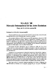 M.A.R.S.' 88. Mercado Internacional de las Artes Escénicas / Oliver Gluzman, Jean-Francois Millier | Biblioteca Virtual Miguel de Cervantes