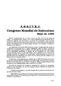 A.S.S.I.T.E.J. Congreso Mundial de Estocolmo, Mayo de 1989 | Biblioteca Virtual Miguel de Cervantes