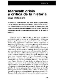 Maravall: crisis y crítica de la Historia / Blas Matamoro | Biblioteca Virtual Miguel de Cervantes
