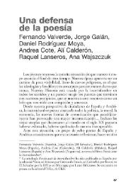 Una defensa de la poesía / Fernando Valverde [et al.] | Biblioteca Virtual Miguel de Cervantes