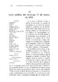 Junta pública del domingo 17 de marzo de 1935 / Vicente Castañeda | Biblioteca Virtual Miguel de Cervantes