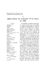 Junta pública del miércoles 15 de mayo de 1935 / Vicente Castañeda | Biblioteca Virtual Miguel de Cervantes